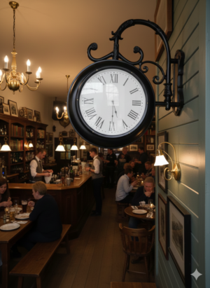 Stationsklok hangend, beide zijden wijzerplaat