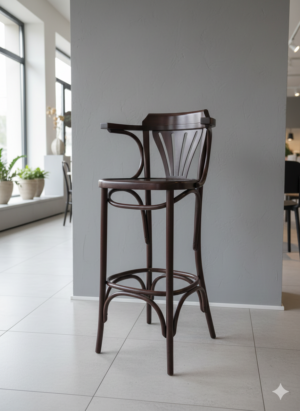 Barkruk met rugleuning - Notenhout