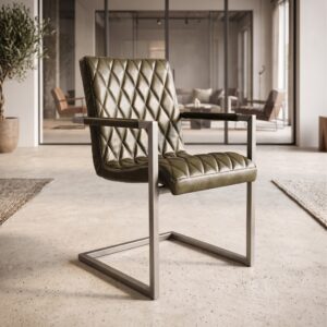 Stoel Industrial Design Leer Olijfkleurig