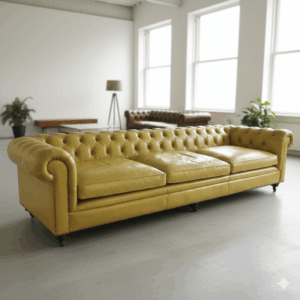 Chesterfield Bank Sofa Leder Geel 3,20 m