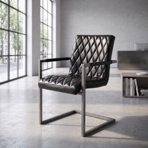 Eetkamerstoel Industrial Design Leder Zwart