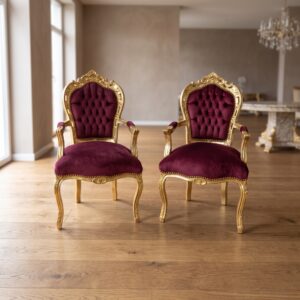 Set Barokstoelen Velours Donkerrood-Goud