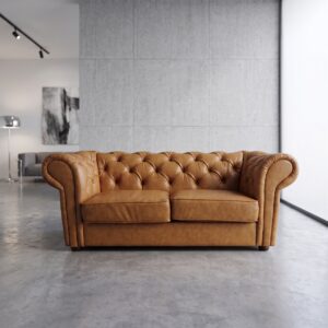 Chesterfield Bank PU- Leder Cognac 1,85 m