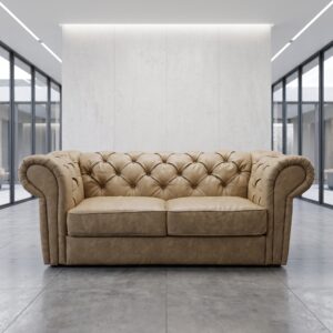 Chesterfield Bank PU-Leder Beige 1,95 m