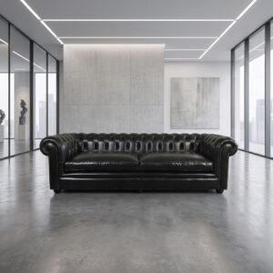 Chesterfield Bank Leder Zwart 2.40 m