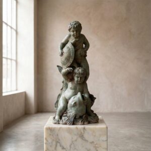 Fontein Knaap met Vis en Schildpad Brons 0,82 m