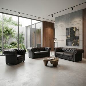 Chesterfield set leer zwart