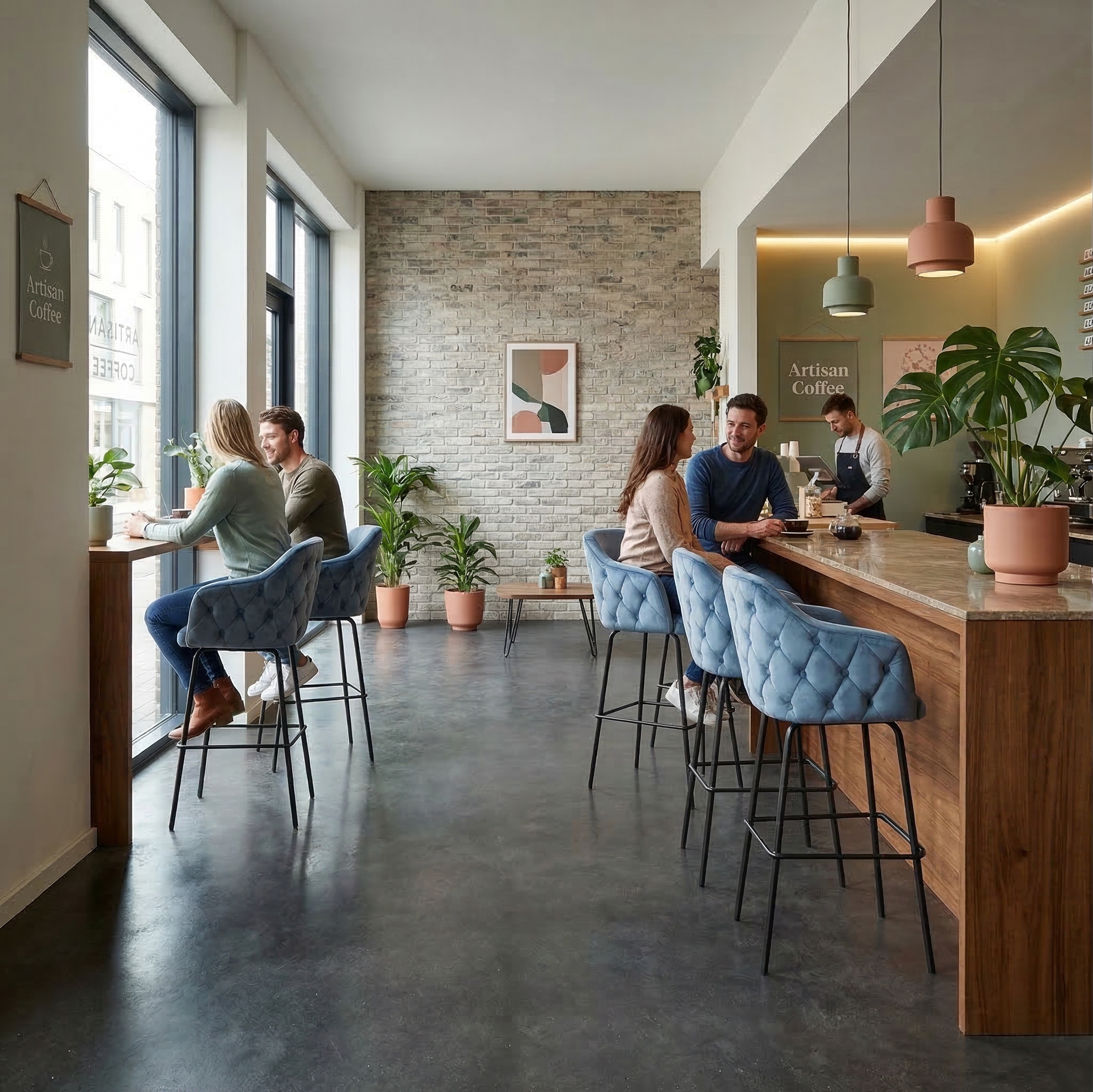 Barkruk Blauw Velours - Afbeelding 2