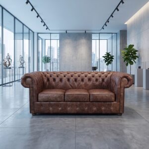 Chesterfield Bank Leder Antiekbruin 2.00 m