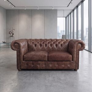 Chesterfield Bank Leder Antiekbruin 1,80 m