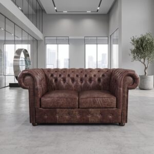 Chesterfield Bank Leder Antiekbruin 1,56 m