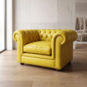 Chesterfield Fauteuil Leder Geel