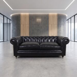 Chesterfield Bank Leder Zwart 2,00 m