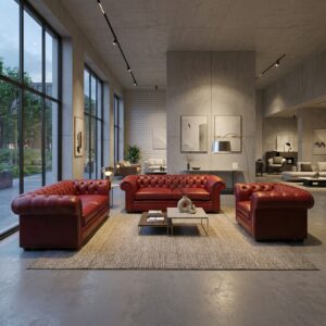 Chesterfield Bankstel Leder Rood