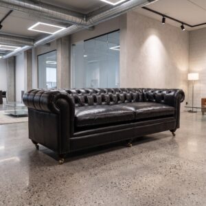 Chesterfield Bank Leder Zwart 2.40 m