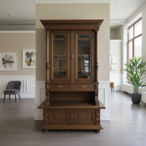 Vitrine met Klepbank Kast Gründerzeit 1880 Eiken