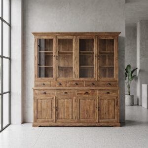 Vitrine Boekenkast Teakhout 2,10 m