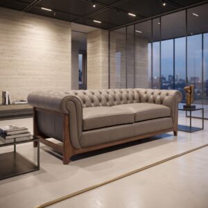 Chesterfield Sofa Bank Leder Taupe 2.20 m