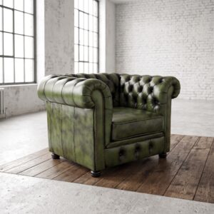 Chesterfield Fauteuil Leder Groen