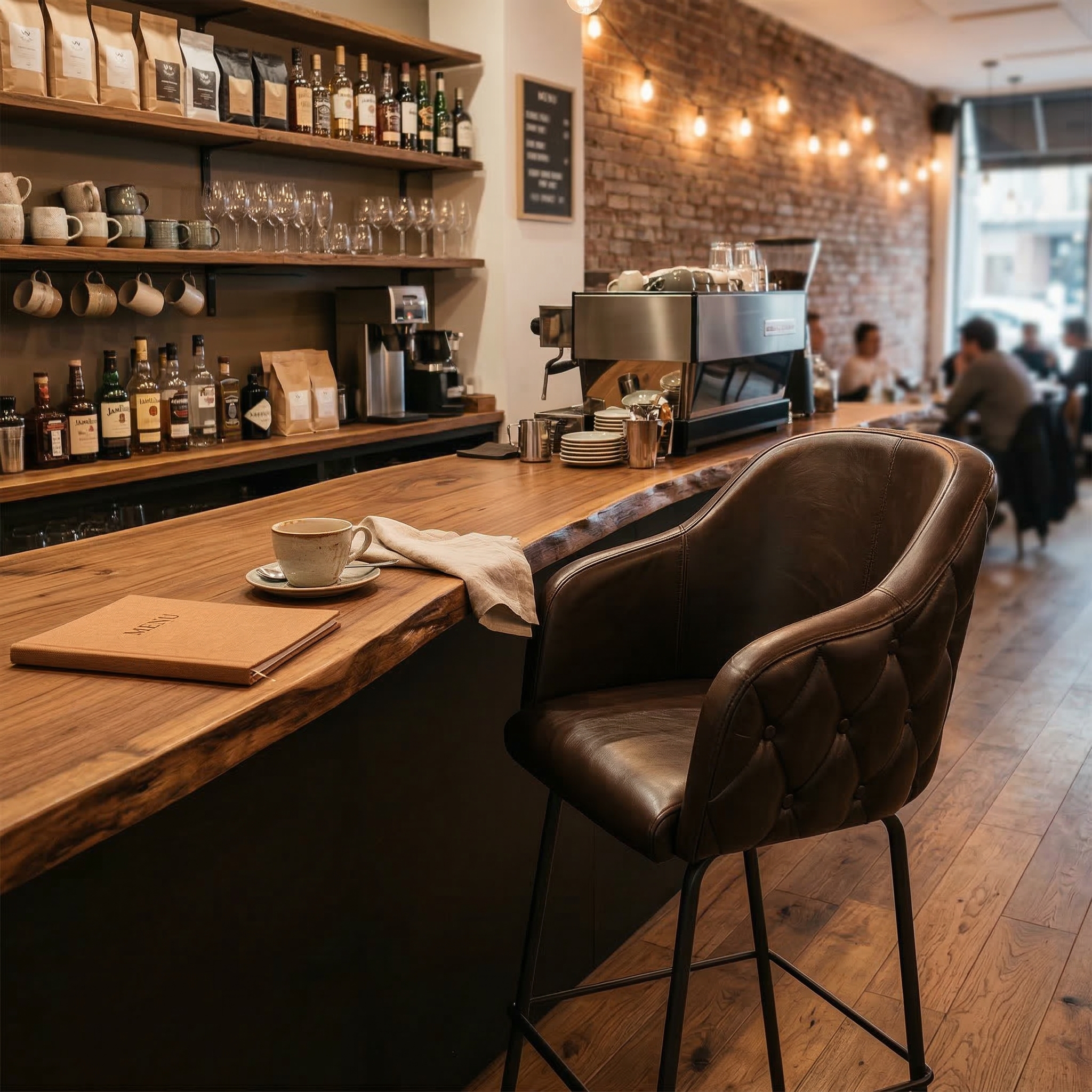 Barkruk Bruin Leder - Afbeelding 2