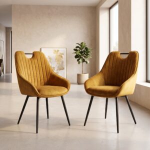 Retro Design Stoel Eetkamerstoel Mosterdgeel Setprijs