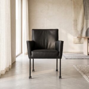 Retro Design Stoel Eetkamerstoel Zwart Leder