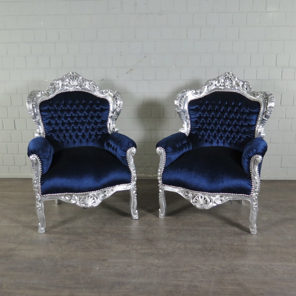 Barok Fauteuil Koningszetel Blauw-Zilver - Afbeelding 3
