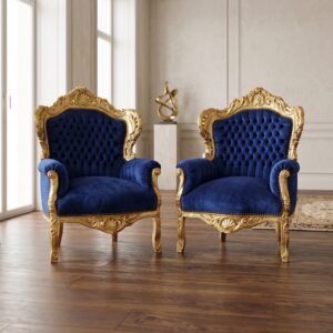 Barok Fauteuil Koningszetel Blauw-Goud Setprijs