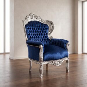 Barok Fauteuil Koningszetel Blauw-Zilver