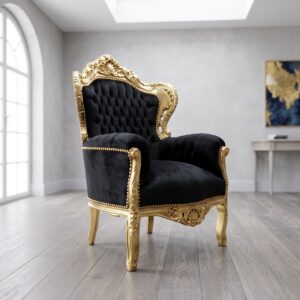 Barok Fauteuil Koningszetel Zwart-Goud