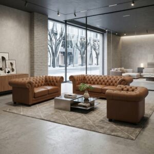 Chesterfield Bankstel Leder Cognac