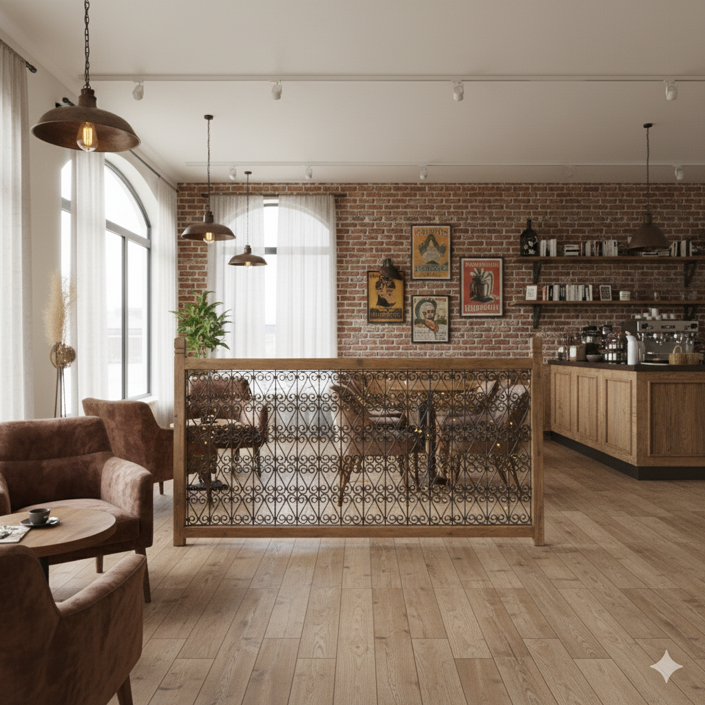 Balustrade 1,68 m Antiek 1900 Teakhout Smeedijzer - Afbeelding 2