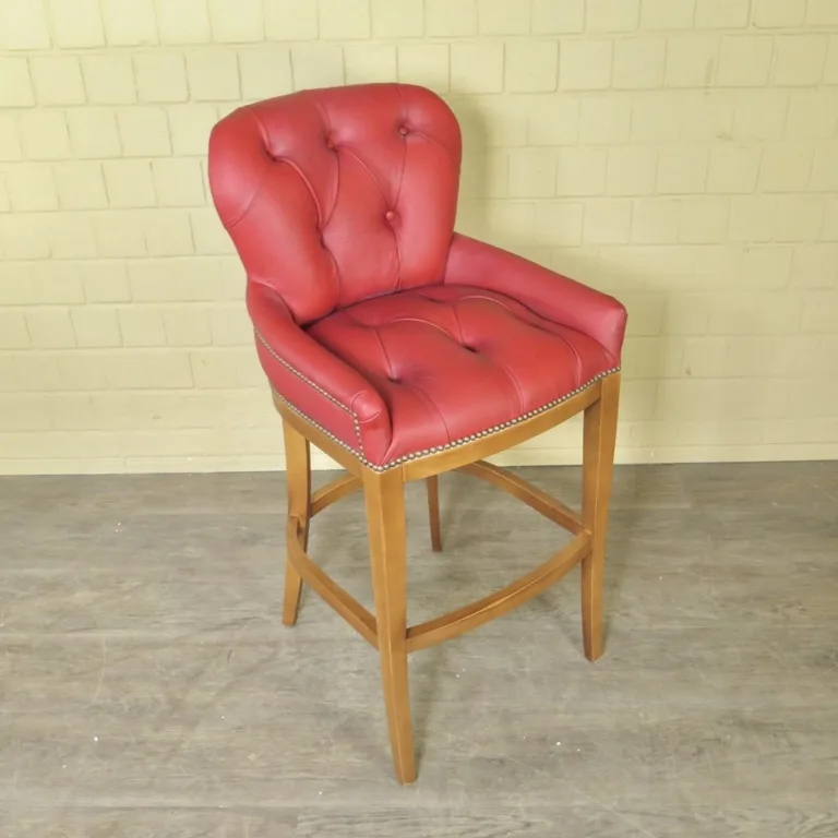 Chesterfield Barkruk Leder Rood - Afbeelding 4