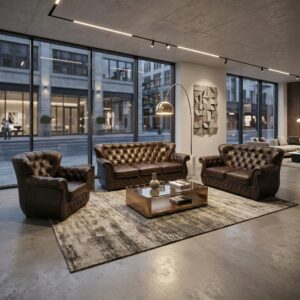 Chesterfield Bankstel Donkerbruin 3-2-1 Leder