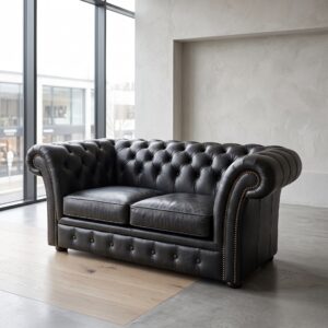 Chesterfield Bank Leder Antraciet 1,85 m