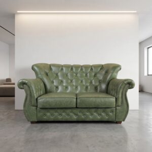 Chesterfield Bank Leder Groen 1,60 m