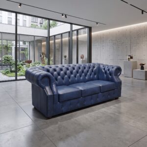 Chesterfield Bank  Leder Blauw 2,07 m