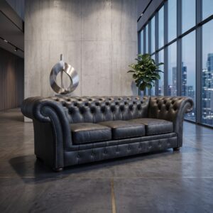 Chesterfield Bank Leder Antraciet 2,30 m