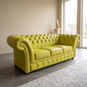 Chesterfield Bank Leder Geel 2,20 m