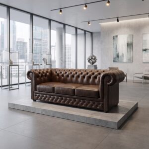 Chesterfield Bankstel Leder Donkerbruin 2,07 m