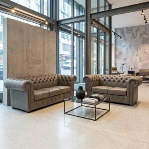 Chesterfield Bankstel Grijs 3-2 Leder