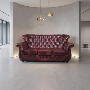 Chesterfield Bank Leder Rood-Zwart 1,90 m