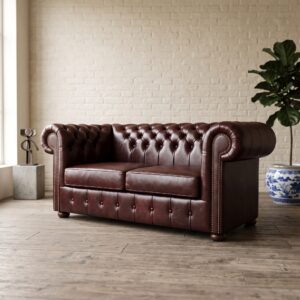 Chesterfield Bank Leder Rood-Bruin 1,80 m