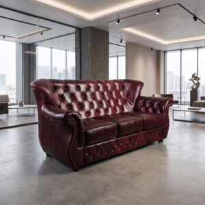 Chesterfield Bank Leder Bordeauxrood 1,90 m