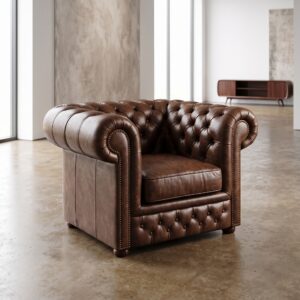 Chesterfield Fauteuil Leder Donkerbruin