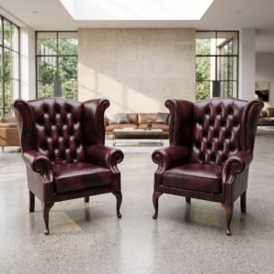 Chesterfield Oorfauteuil Set Leder Old-Red