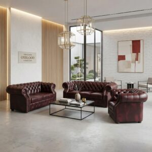 Chesterfield Bankstel Rood-Bruin 3-2-1 Leder