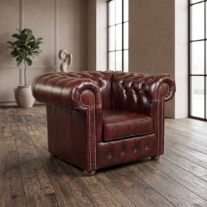 Chesterfield Fauteuil Leder Rood-Bruin