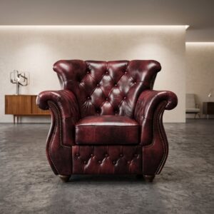 Chesterfield Fauteuil Leder Rood-Zwart Set