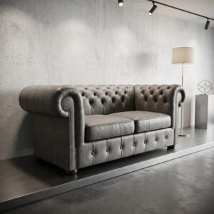 Chesterfield Bank Leder Grijs 1,67 m